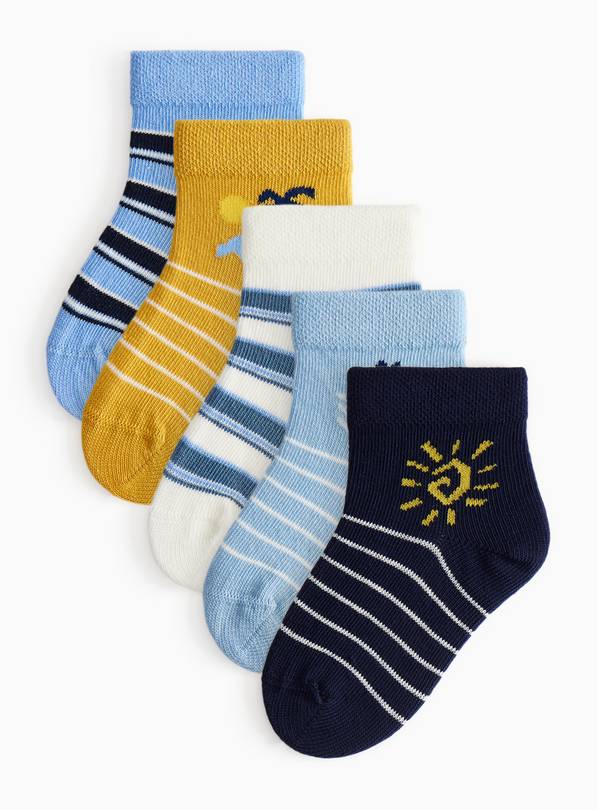 Ocean Waves Stripe Print Ankle Socks 5 Pack 12-24 months